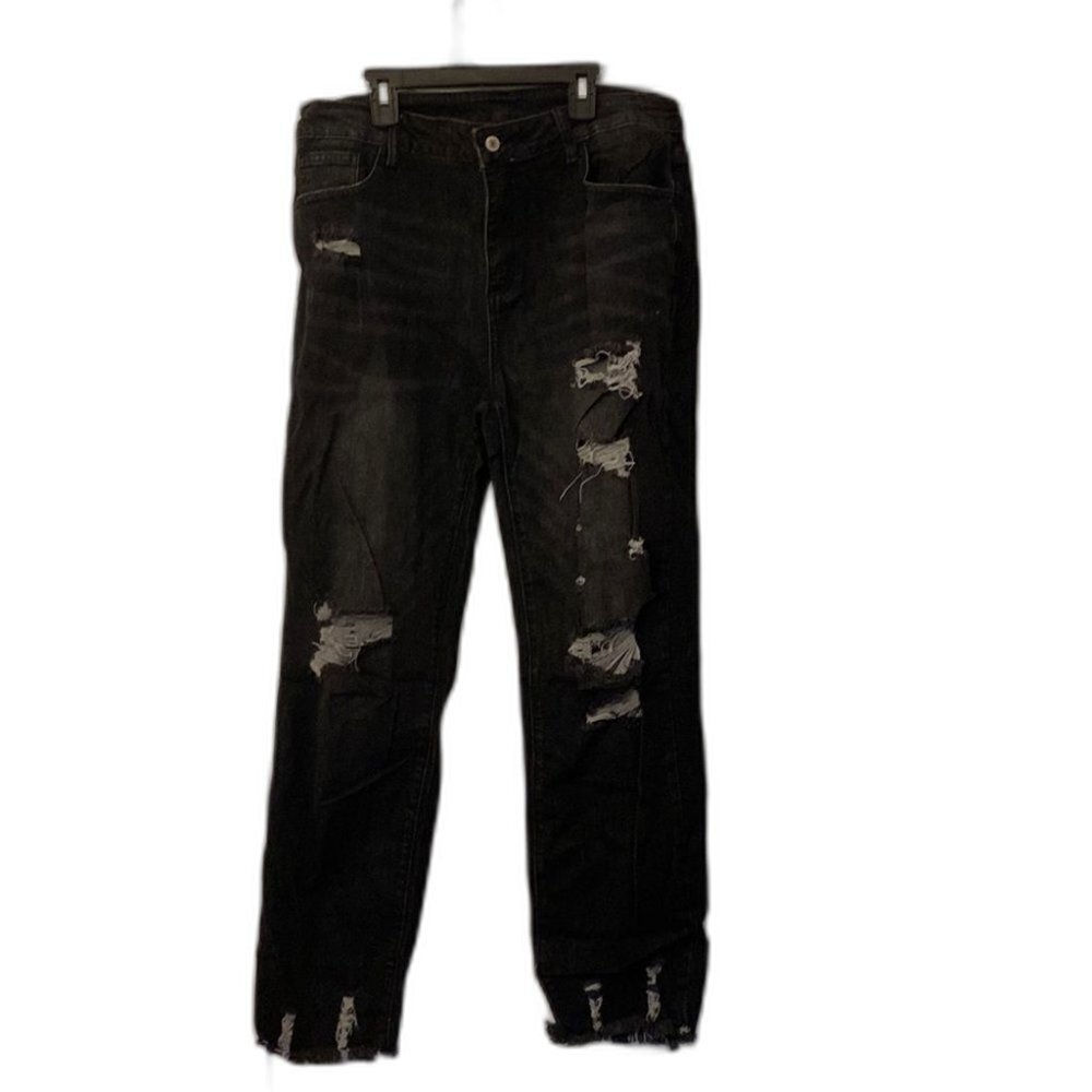 Sidefeel Distressed Jeans Black Women Size 16 NWOT
